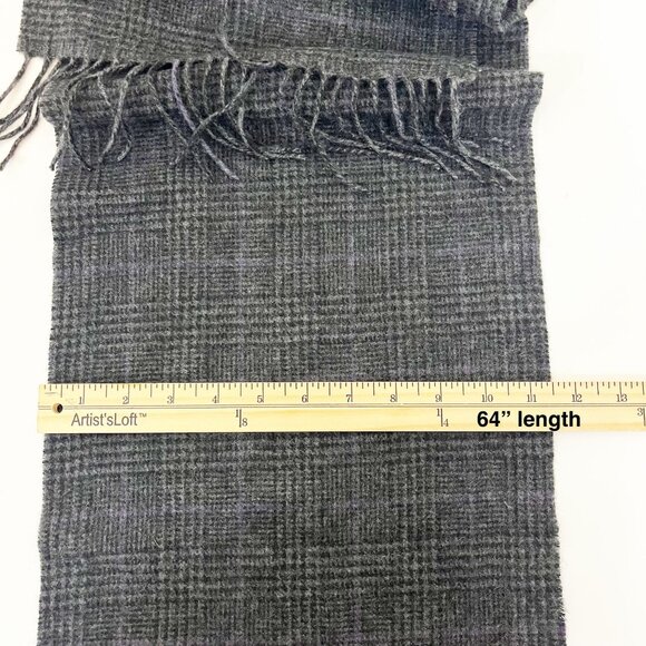 Club Room Men's Gray Plaid Cashmere Scarf Fringe Trim - Picture 3 of 3